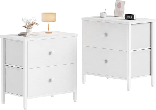 White Nightstands Set of 2, 2 Drawer Dresser for Bedroom Night Stand Small Dresser End Table with Drawers Modern