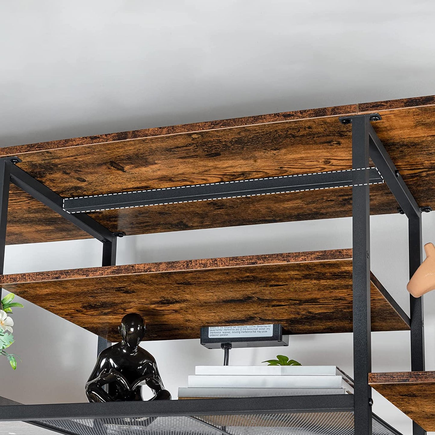 TV Stand with Power Outlets to 65 Inches, TV Console Table with Open Storage Shelves, Industrial Media Entertainment Center for Living Room Bedroom, Rustic Brown and Black BF40DS01