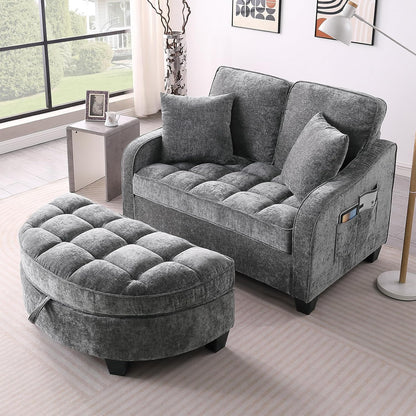 Oversized Curved Chaise Lounge Chair Indoor with Ottoman, 54.8" Cloud Boneless Reading Chair Soft Chenille Circle Couch for Living Room, Apartroom, Bedroom, Grey