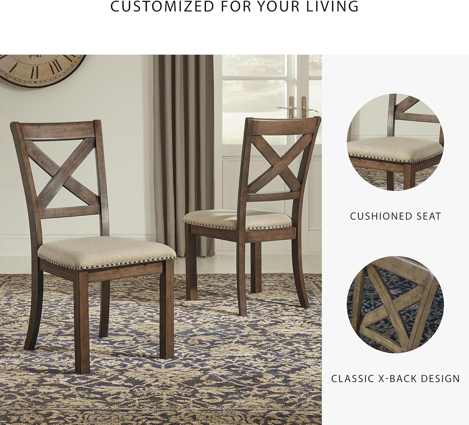 Moriville Modern Farmhouse 19" Upholstered Dining Room Chair, 2 Count, Brown