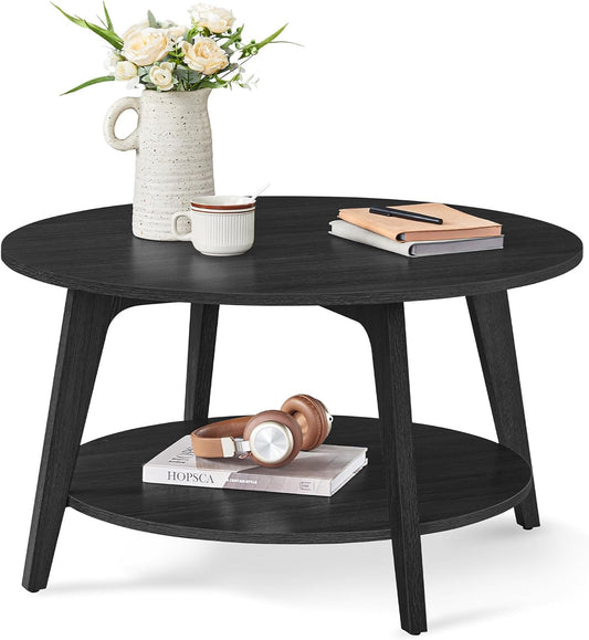 round Coffee Table, 2 Tier Coffee Table with Storage, for Living Room, 31.5 X 17.7 Inches, Easy to Assemble, Charcoal Gray ULCT243B22