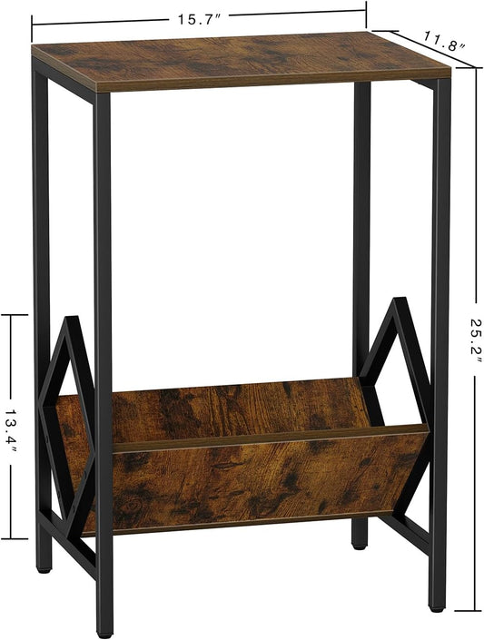 2 Tier End Table, Side Table, Record Player Stand with Storage up to 100 Albums, Vinyl Record Storage, Turntable Stand for Vinyl, Brown Records Player Table for Living Room Bedroom