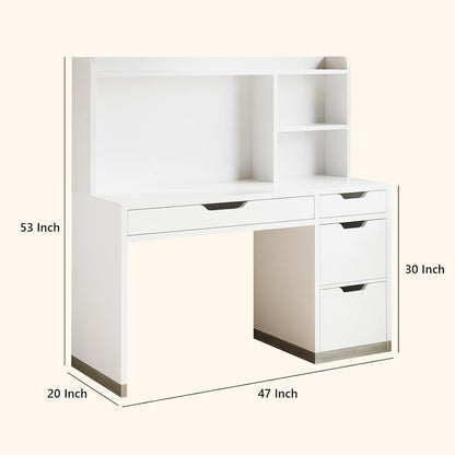 White Desk with Hutch and Drawers, 53 Inch Computer Desk with Storage File Drawer, White Study Desk with 4 Drawers for Bedroom, Small Space