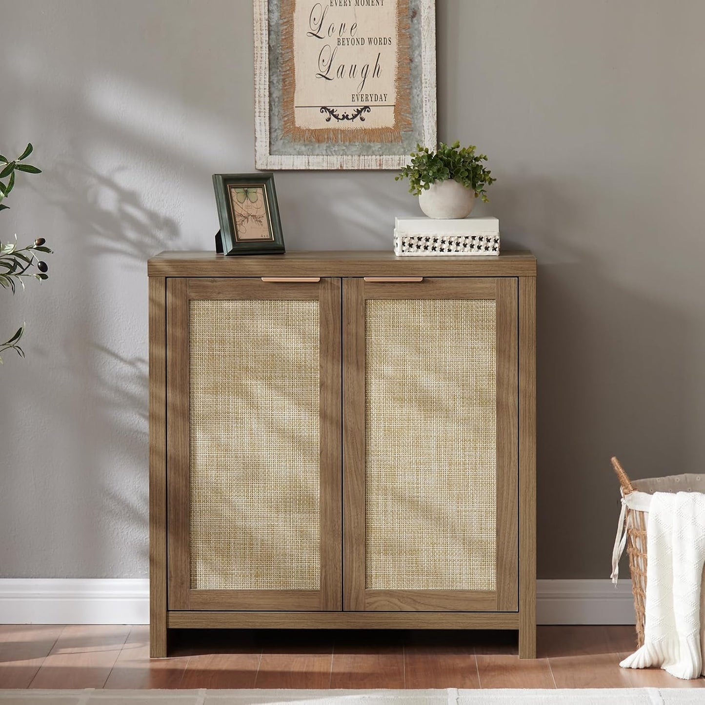 Hampstead Storage Sideboard Cabinet with Rattan Doors and Adjustable Shelves, Buffet Kitchen Cabinet Cupboard Console for Living Room