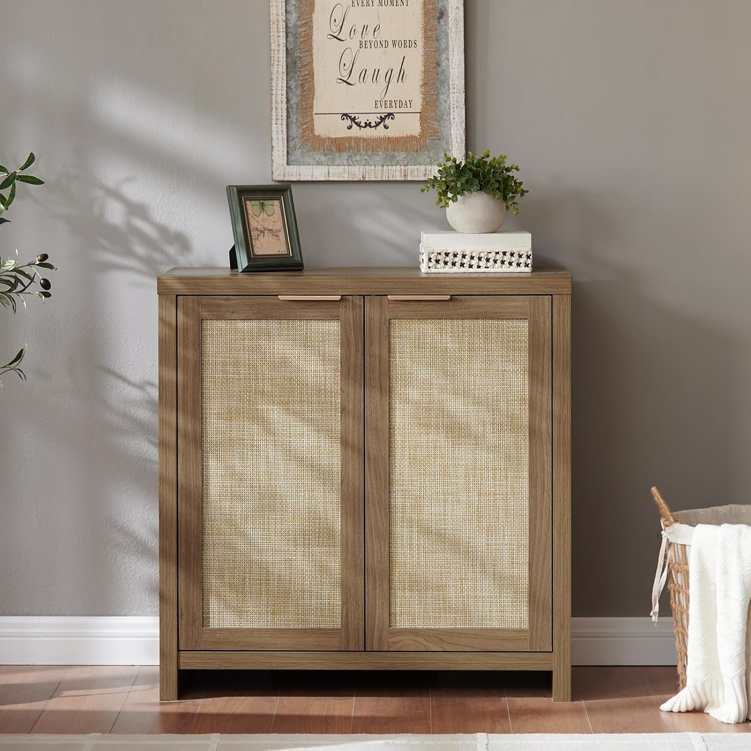 Hampstead Storage Sideboard Cabinet with Rattan Doors and Adjustable Shelves, Buffet Kitchen Cabinet Cupboard Console for Living Room