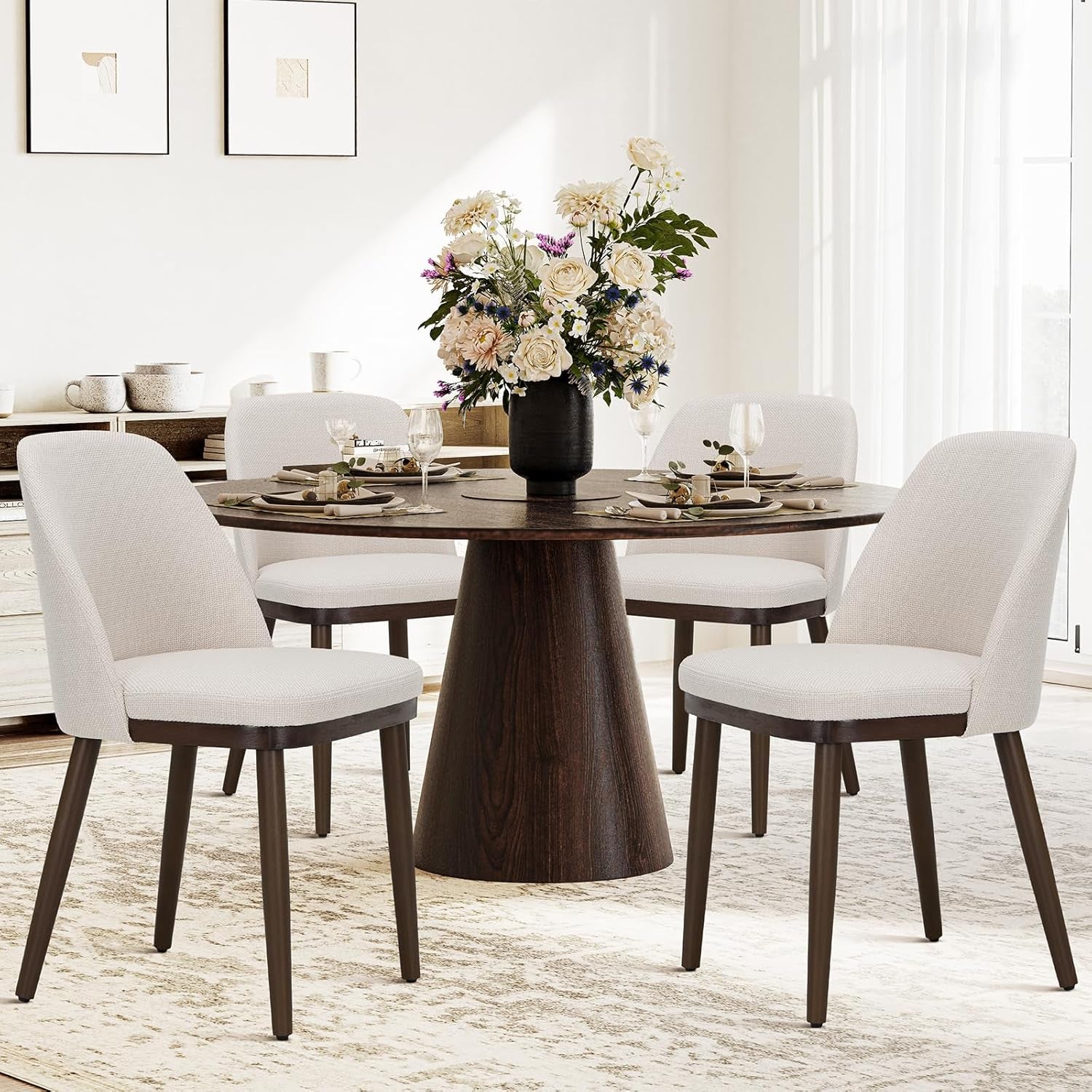 Upholstered Dining Chairs Set of 4, Modern Kitchen Chairs with Back, Fabric Side Dining Room Chairs with Wood Legs for Kitchen Dining Room Restaurant, Beige