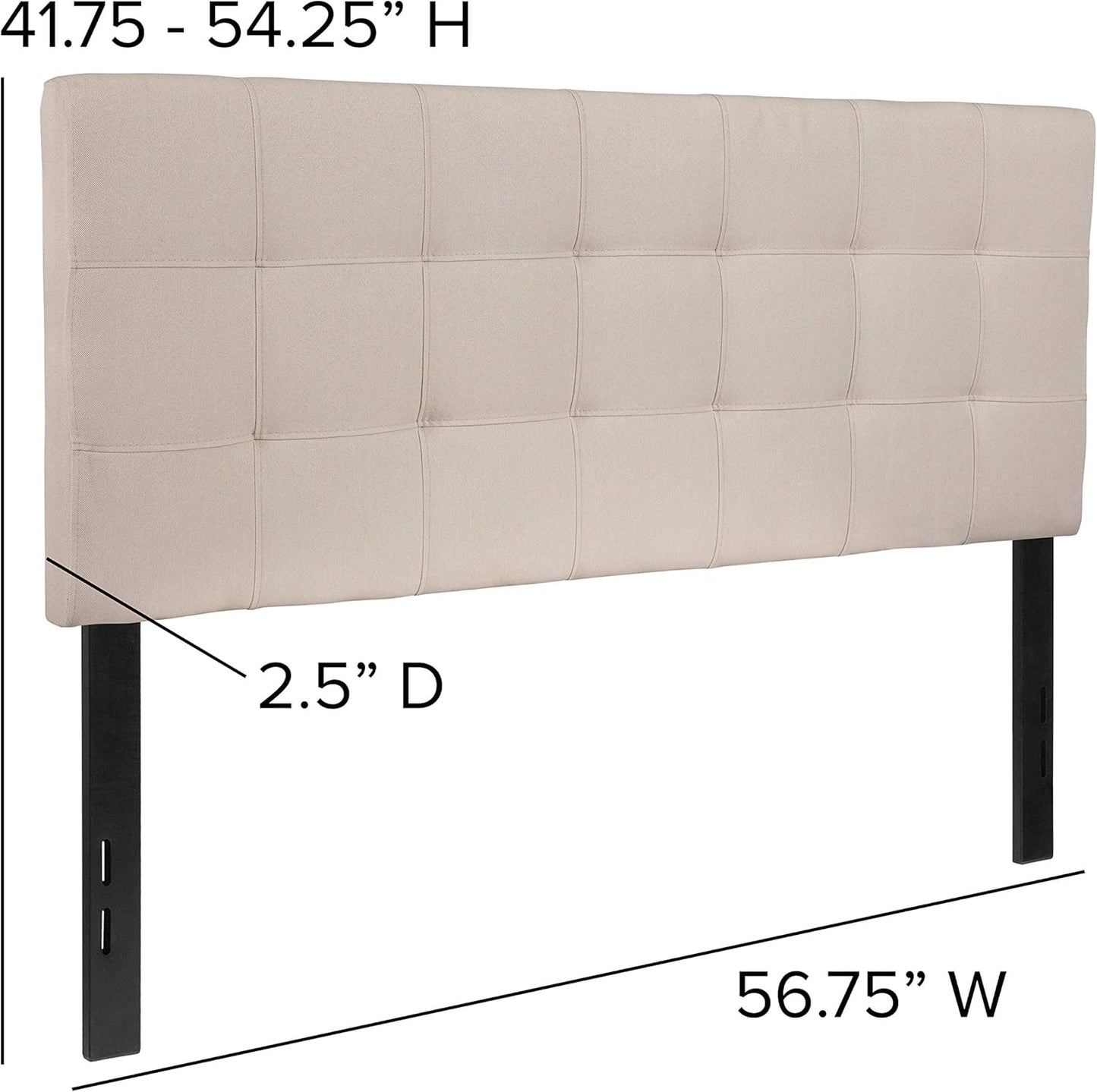 Bedford Box Stitch Tufted Upholstered Full Size Headboard in Beige Fabric