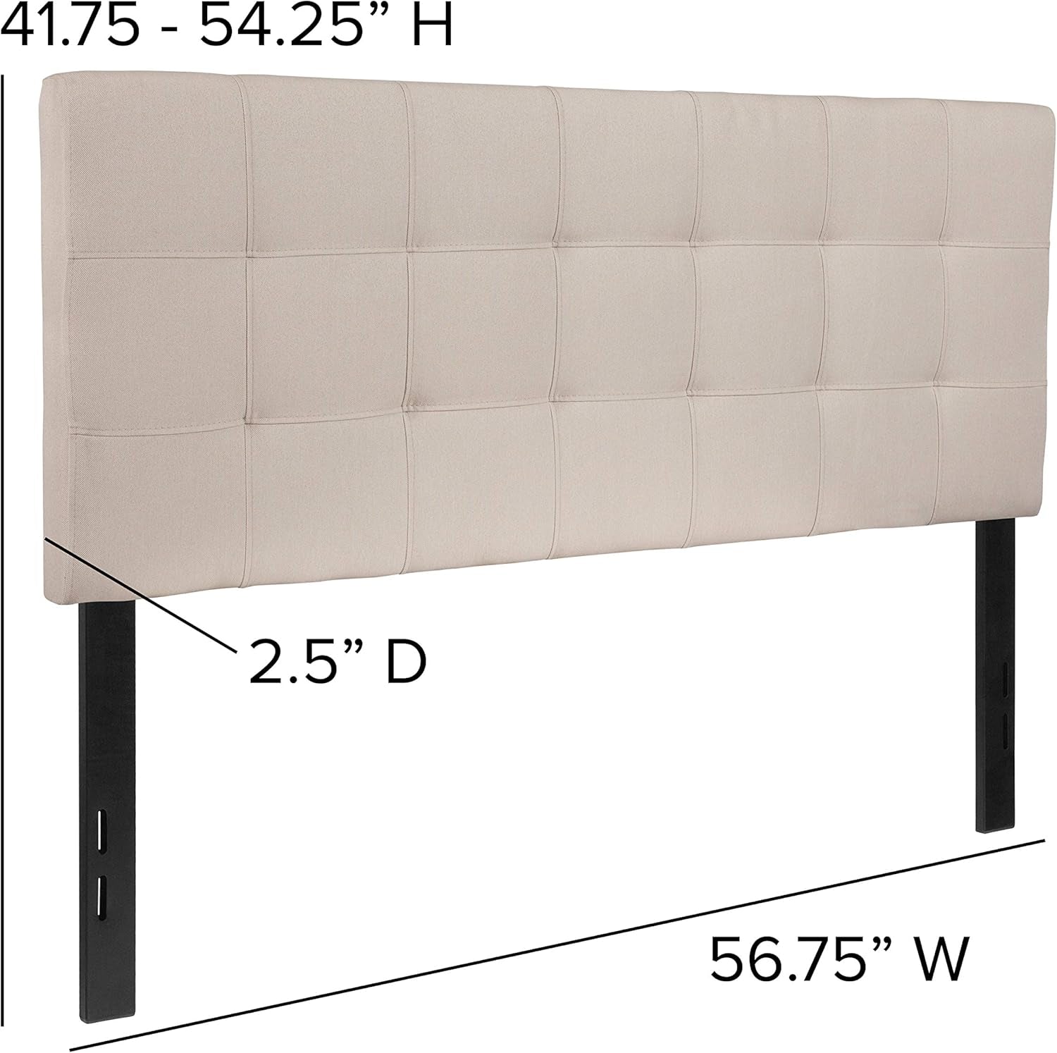 Bedford Box Stitch Tufted Upholstered Full Size Headboard in Beige Fabric