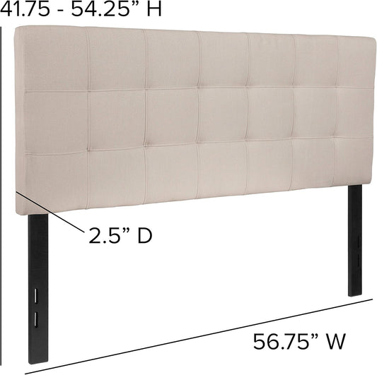 Bedford Box Stitch Tufted Upholstered Full Size Headboard in Beige Fabric