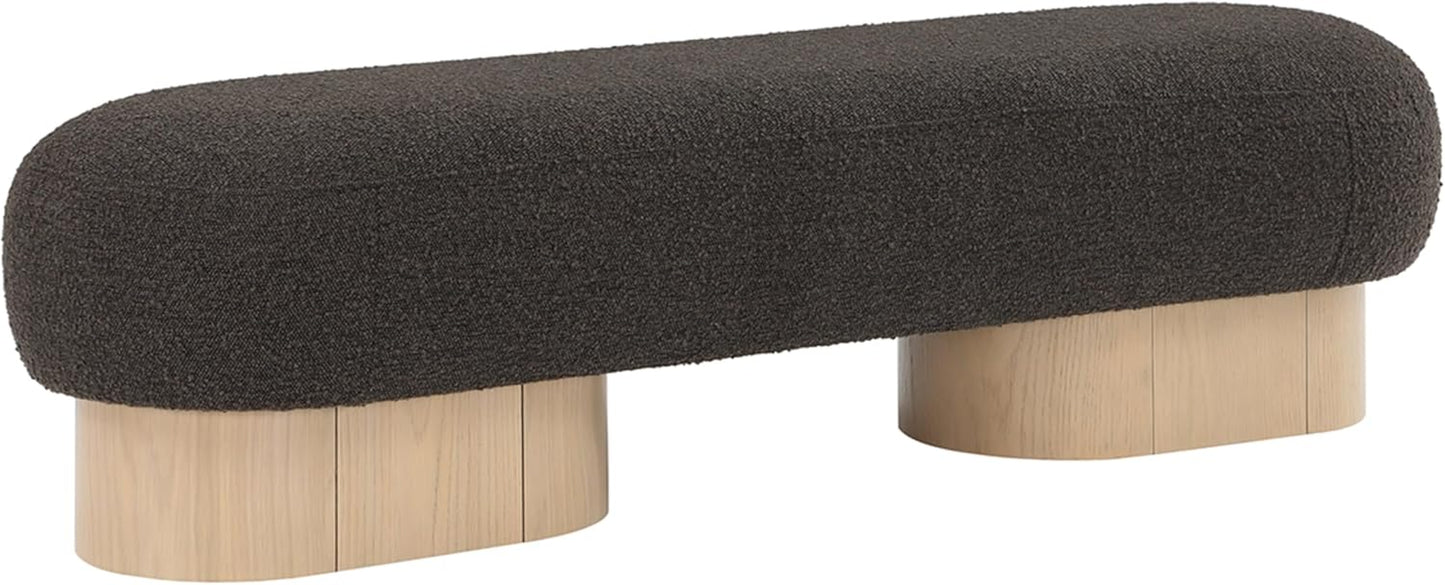 22001Brown Robertson Collection Art Deco Bench with Luxurious Brown Boucle Fabric and Rich Natural Oak Finish, 60.5" W X 18" D X 16" H, Brown