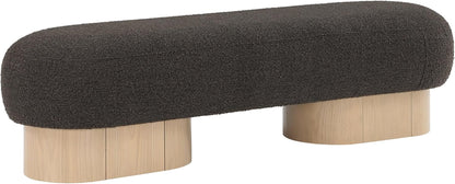 22001Brown Robertson Collection Art Deco Bench with Luxurious Brown Boucle Fabric and Rich Natural Oak Finish, 60.5" W X 18" D X 16" H, Brown