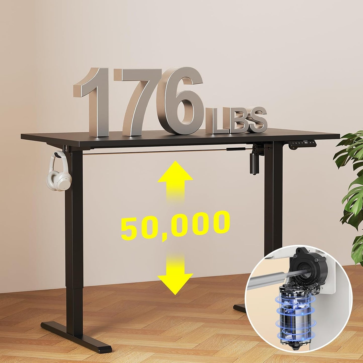 48X24 Inches Whole Piece Electric Standing Desk, Seamless One Piece Height Adjustable Sit to Stand up Desk for Home Office, Ergonomic Computer Workstation, Black