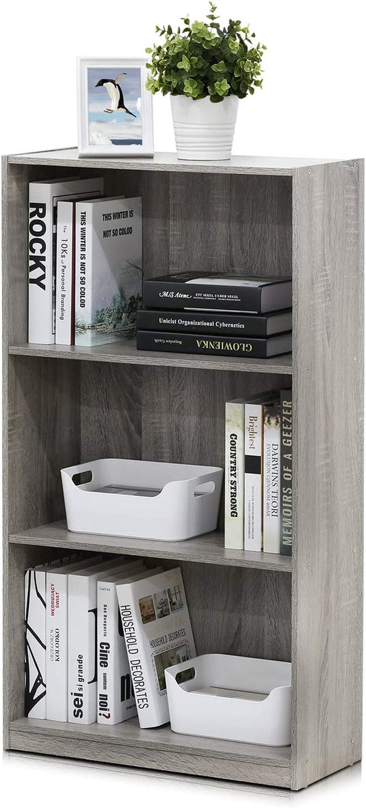 Basic 3-Tier Bookcase Storage Shelves, French Oak Grey