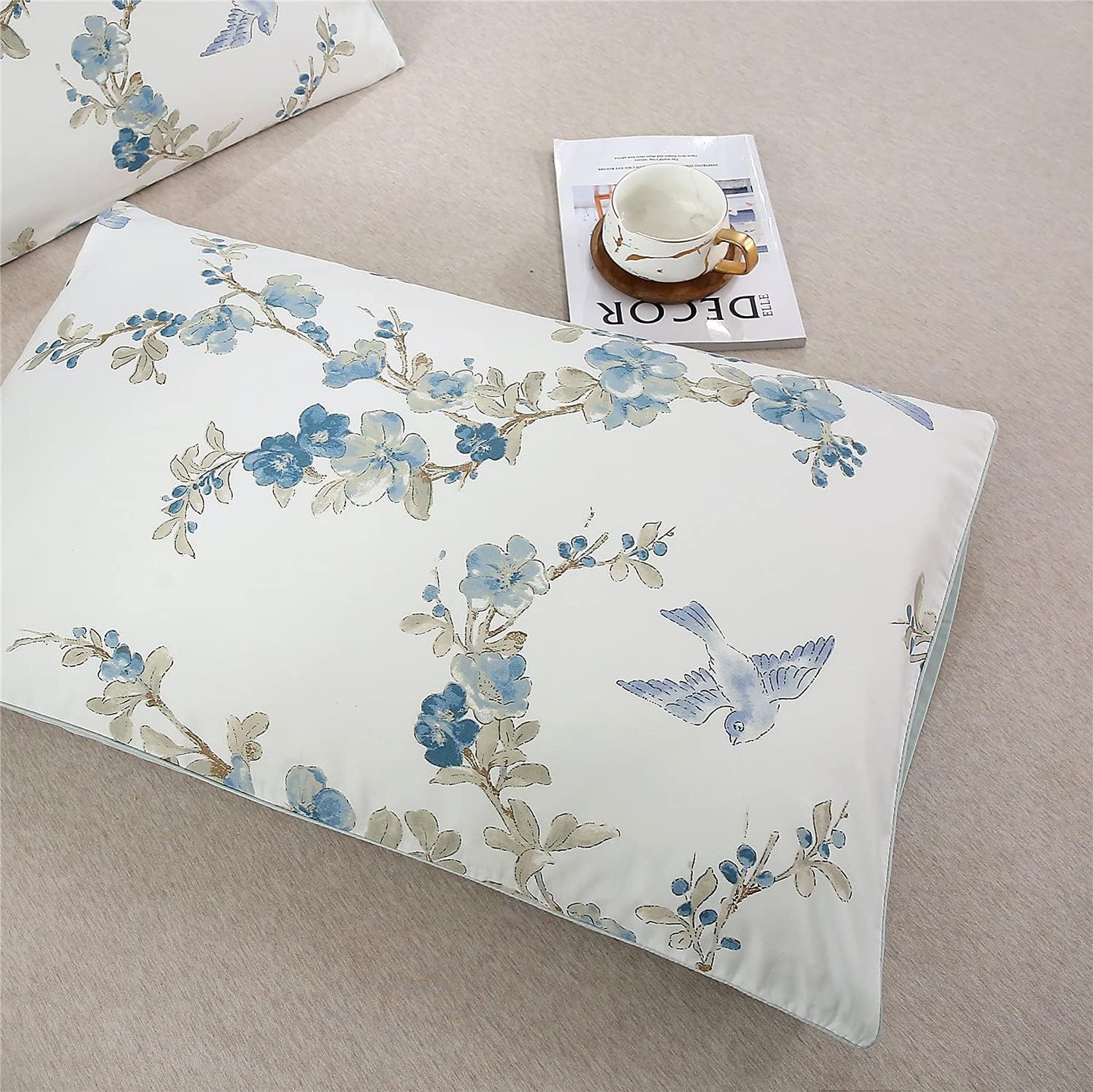 Flowers and Birds Print Pillow Covers Bed Pillowcases Envelope Closure End Pillow Encasement (Standard,Color-14)