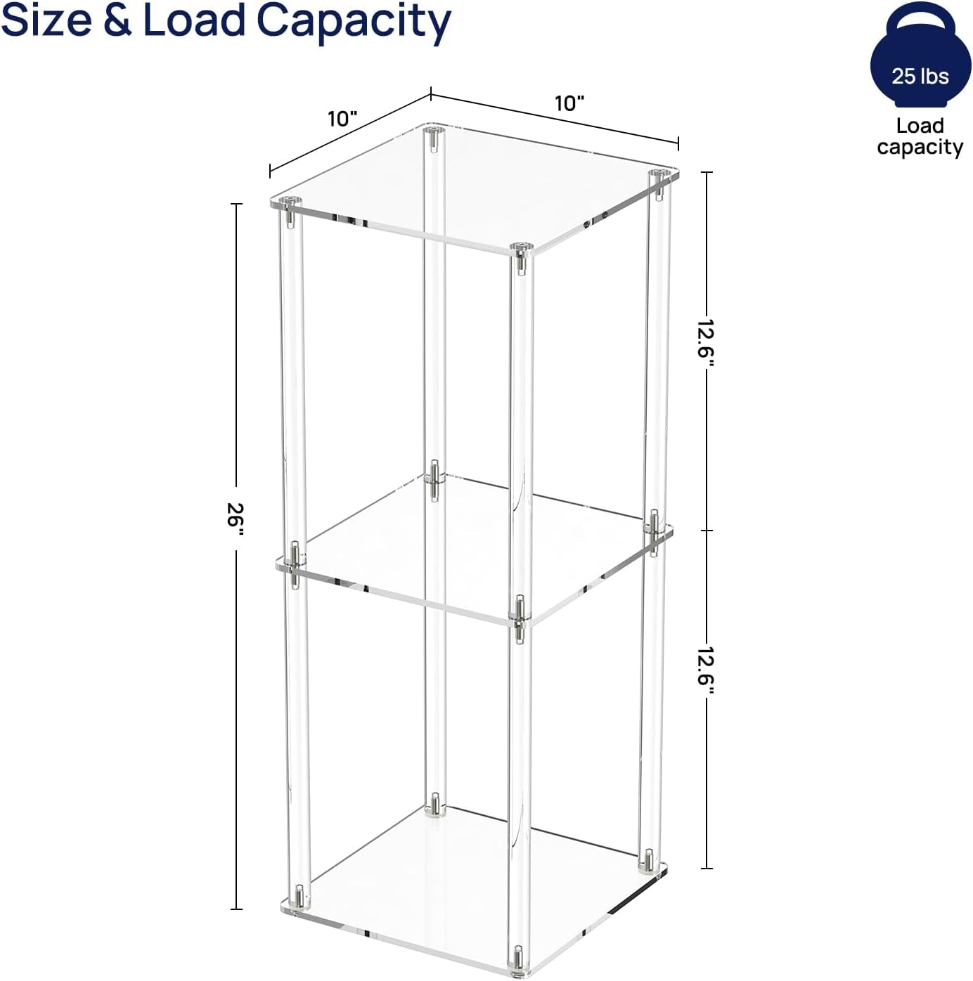 Acrylic Drink Table for Small Spaces, 10" Square, Clear Small Side Table/End Table for Living Room, Sofa, Easy Assembly, Modern, 26" H