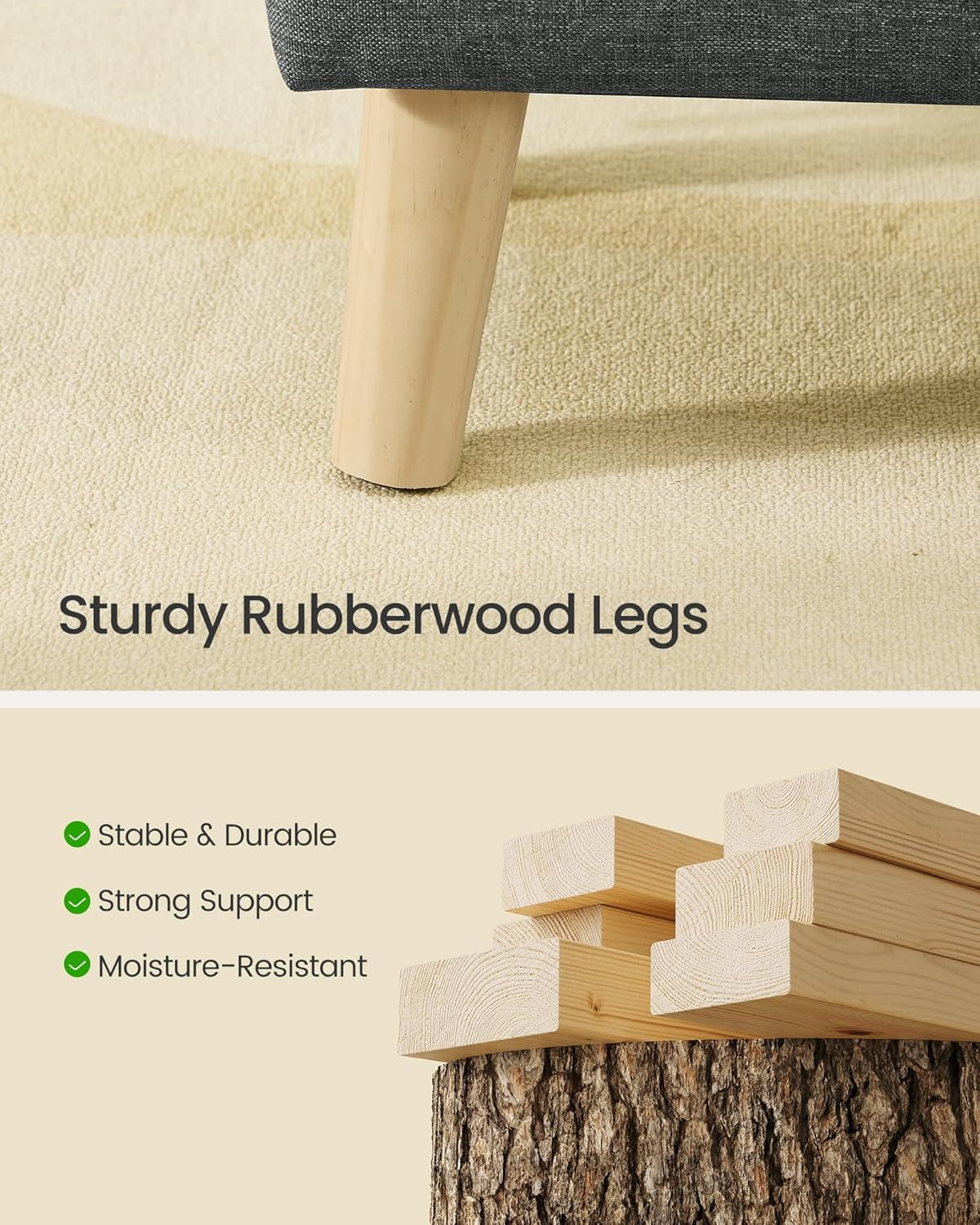 Storage Ottoman, Foot Stool, Ottoman with Padded Seat, Foot Rest with Wood Legs, Small Table, for Hallway, Living Room, 11.8 X 15.7 X 11.4 Inches, Linen-Look Fabric, Slate Gray ULOM517GN01