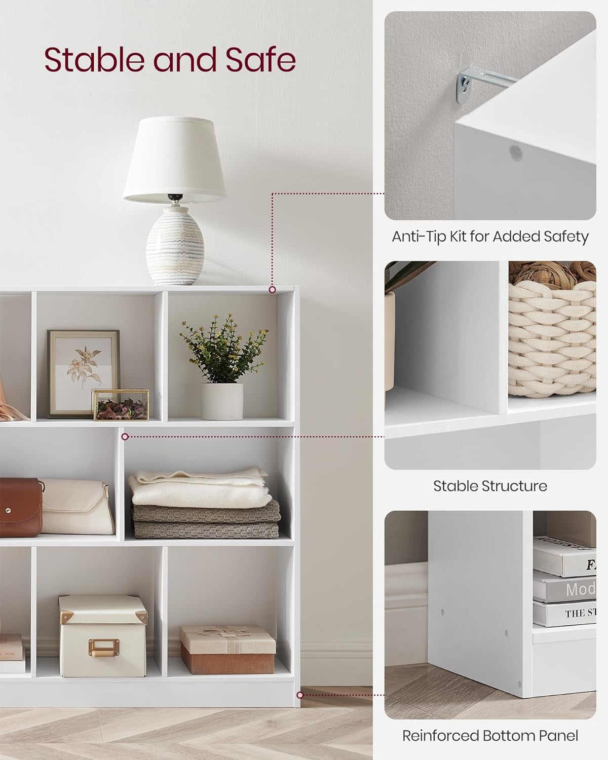 Bookcase, Bookshelf, Freestanding Storage Unit, 11 Open Compartments, Used Horizontally, Vertically, Upside Down, 11.8 X 49.6 X 39.4 Inches, for Living Room, Study, Office, White ULBC054T14