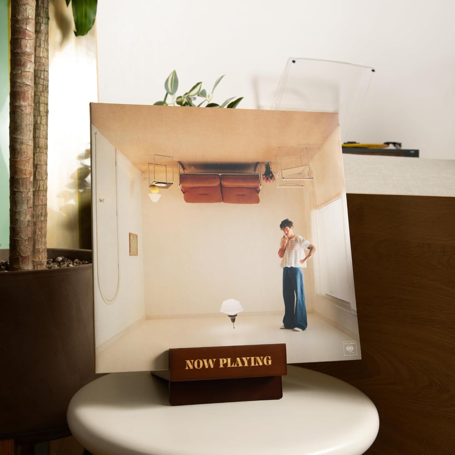 Now Playing Vinyl Record Stand – Stylish Vinyl Holder & Display for Albums – Premium Classic Wood with Engraved Design – Record Holder Stand & Accessories