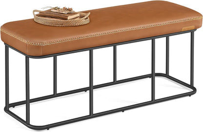 EKHO Collection - Storage Bench for Entryway, Ottoman Bench with Steel Frame, 43.3-Inch Wide, Synthetic Leather, Living Dining Room, Mid-Century Modern, Loads 660 Lb, Caramel Brown ULOM085K01