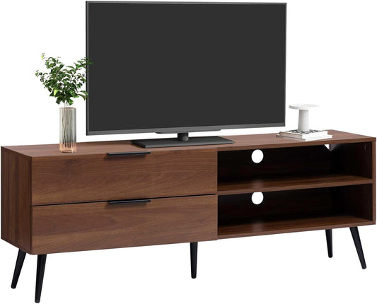 Wood TV Stand for Tvs up to 65", Mid Century TV Stand with Storage, Modern Entertainment Center with 2 Drawers, Accent TV Media Console Table for Living Room, 53"(L), Retro Brown