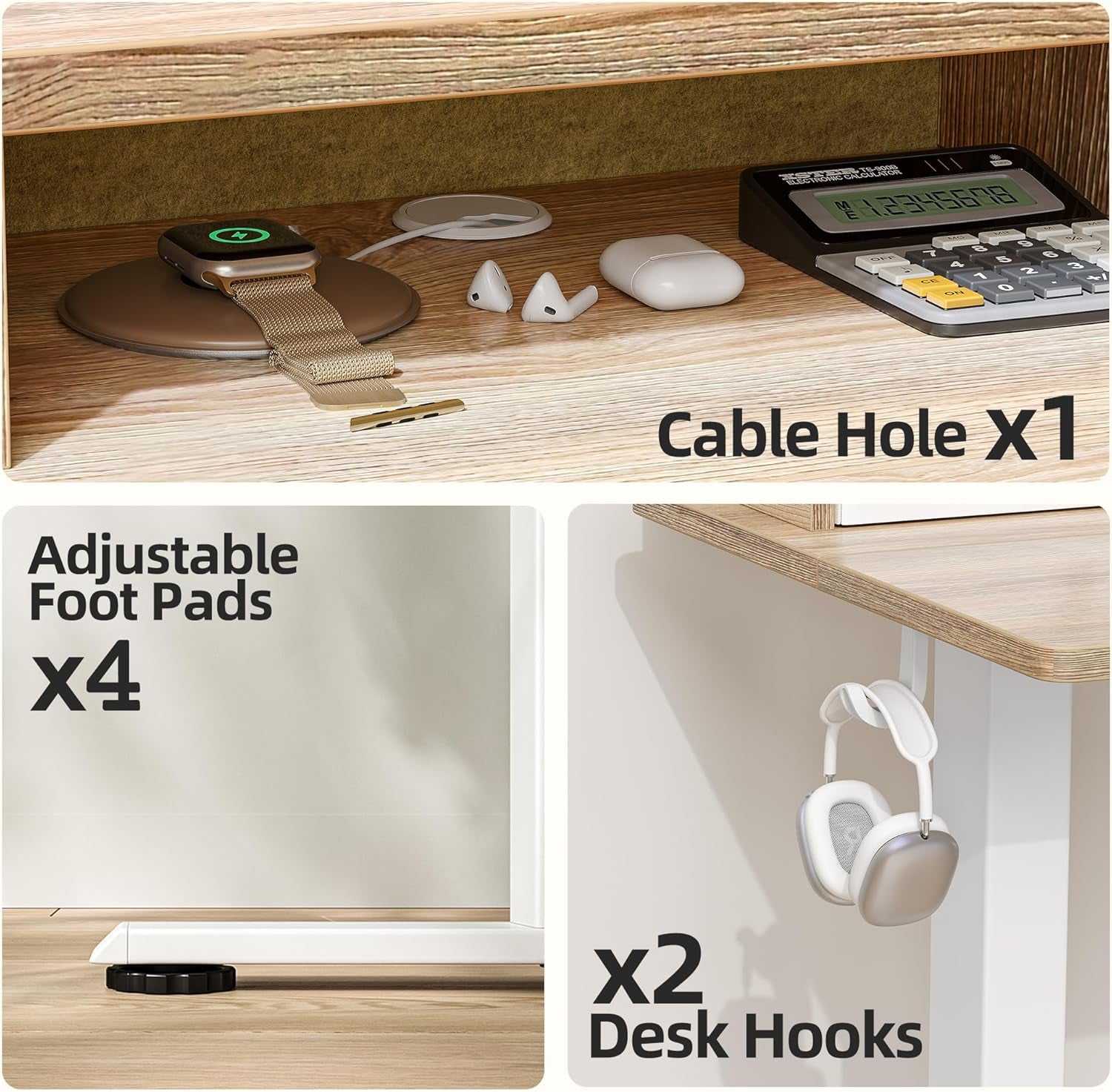 Standing Desk with Two Drawers, Stand up Standing Desk Adjustable Height, Electric Sit Stand Table with Storage Shelf and Splice Board, 48 * 24 Inch, Maple