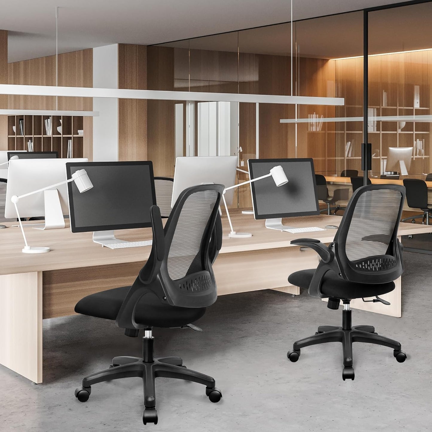 Office Desk Computer Gaming Ergonomic Chair with Lumbar Back Support Adjustable Height Swivel Wheels Flip-Up Arms Mesh Chair for Home or Office (Black)