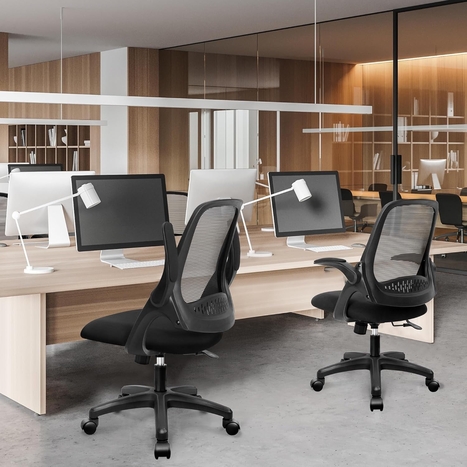 Office Desk Computer Gaming Ergonomic Chair with Lumbar Back Support Adjustable Height Swivel Wheels Flip-Up Arms Mesh Chair for Home or Office (Black)