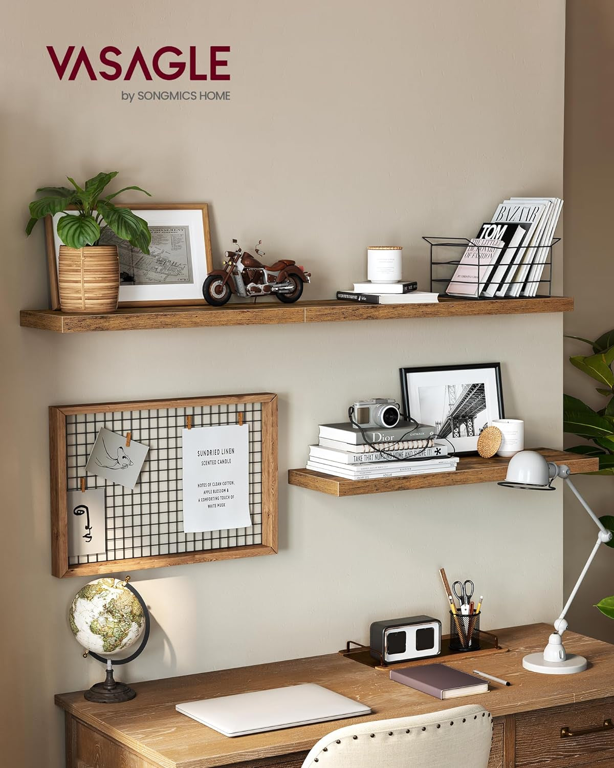 Wall Shelves Set of 5, Floating Shelves, Wall Mounted, 8 X 15.7 X 1.5 Inches, Display Shelves for Picture Frames, Wall Decor, Hanging Shelf for Living Room, Kitchen, Rustic Brown ULWS071B02