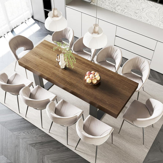Farmhouse Rustic Extendable Dining Room Table for 8 10, 70.9" (86.6") X 31.5", Rectangular Dinner Table for 6-10, Mid Century Modern Expandable Retractable Wooden Kitchen Table (Brown)