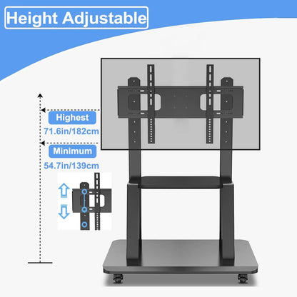 Mobile TV Stand,Rolling Tvs Cart on Wheels Height Adjustable Heavy-Duty Floor Stand Base for 32-75 Inch LCD LED OLED Flat Panel Screens Smartboard Movable Holds up to 220Lbs with Shelf