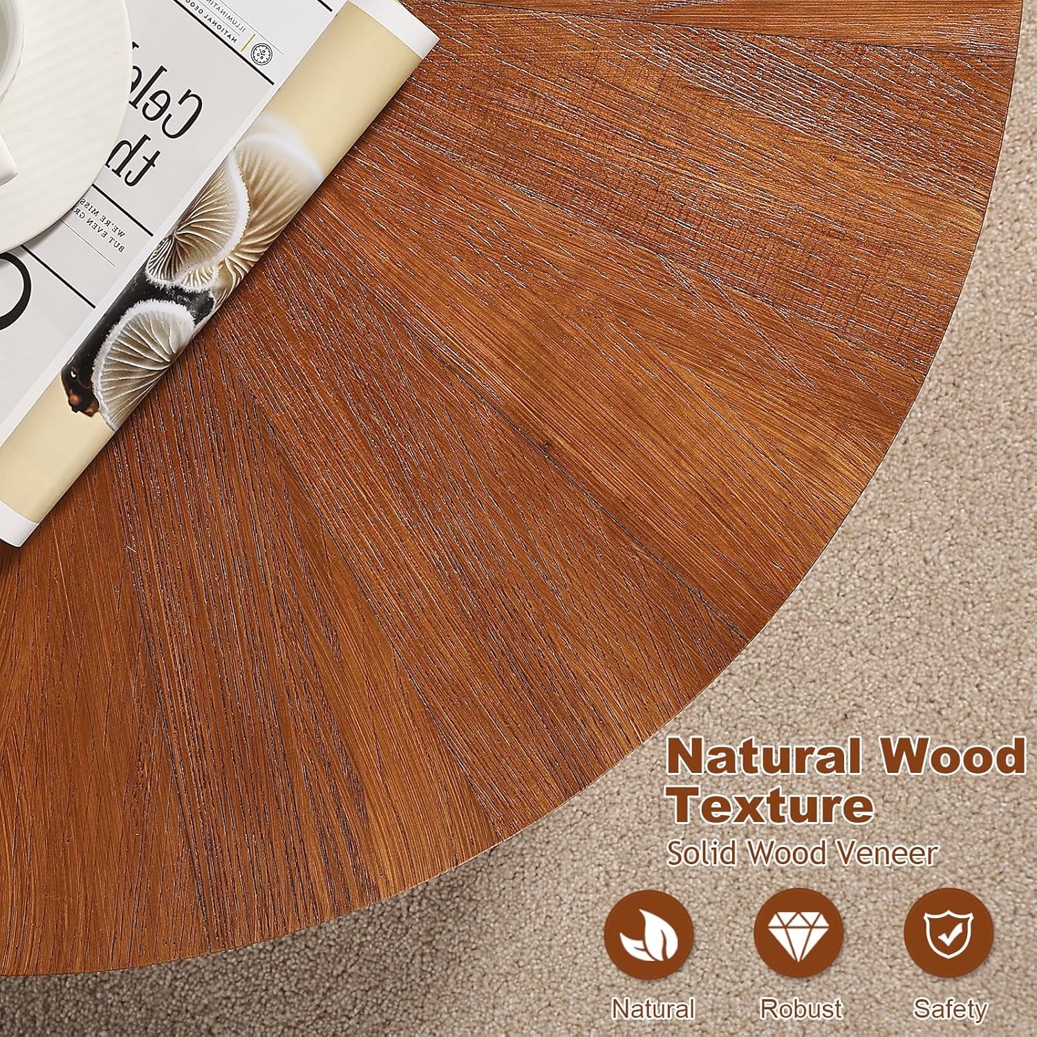 Farmhouse round Coffee Table Set of 3, Boho Sofa Side Nesting Tables End Table Set with Wood Natural Finish for Living Room, Bedroom, Home Office,Brown