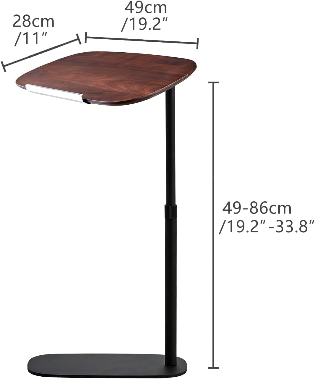 Modern Minimalist C Shaped Side Table, Wooden Sofa Table with Adjustable Height and Swivel Top, Laptop Desk for Living Room, Bedroom, Study and Small Spaces, Walnut Wood