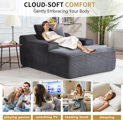 67" Oversized Chaise Lounge Chair Indoor, Soft Boneless Cloud Couch Chair with Wide Armrest Pillows and Cup Holders, Comfy Corduroy Sofa Bed Sleeper Couch for Living Room No Assembly Require,Dark Grey