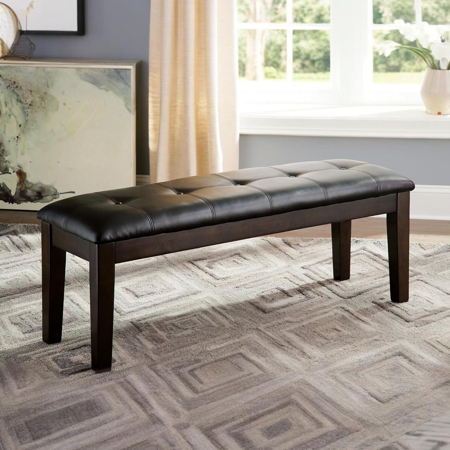 Haddigan Traditional Upholstered Dining Room Bench, Dark Brown