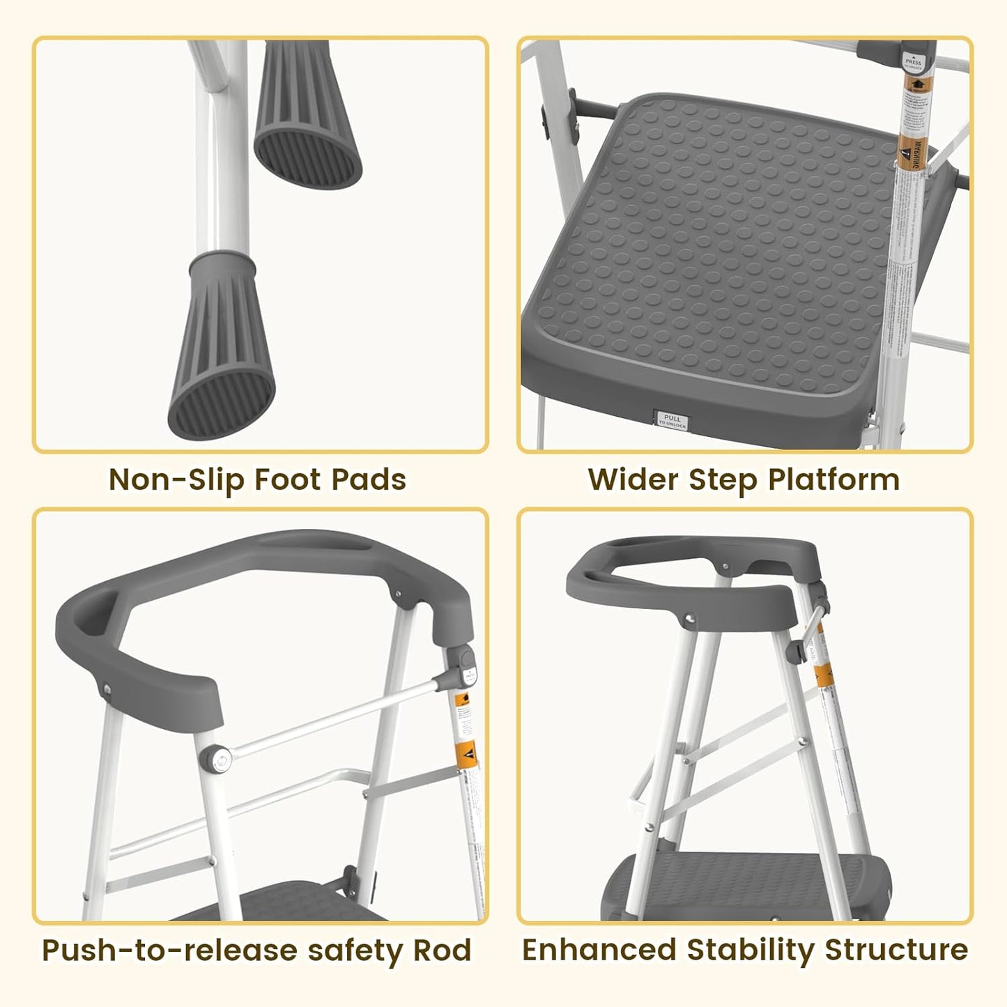 Kids 2 Steps Step Stool, Toddler Tower for Kitchen Counter Learning, Toddler Kitchen Stool Helper with Anti-Drop Safty Railing Kids Standing Folding Stepper