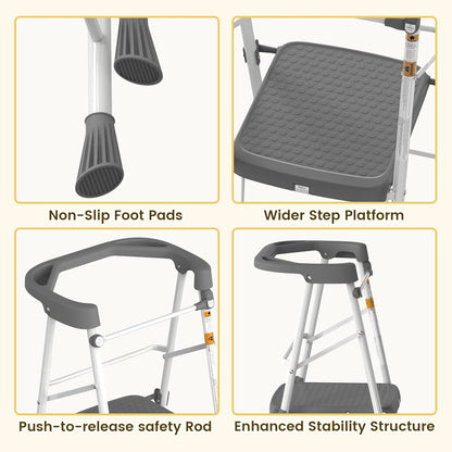 Kids 2 Steps Step Stool, Toddler Tower for Kitchen Counter Learning, Toddler Kitchen Stool Helper with Anti-Drop Safty Railing Kids Standing Folding Stepper