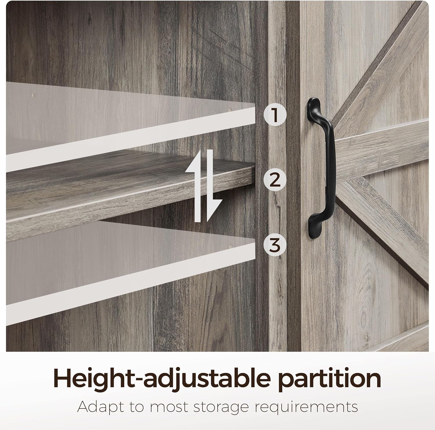 TV Stand for 65 Inch TV, Farmhouse TV Console Table for Living Room, Tall Entertainment Center with Double Barn Doors for Bedroom, Gray