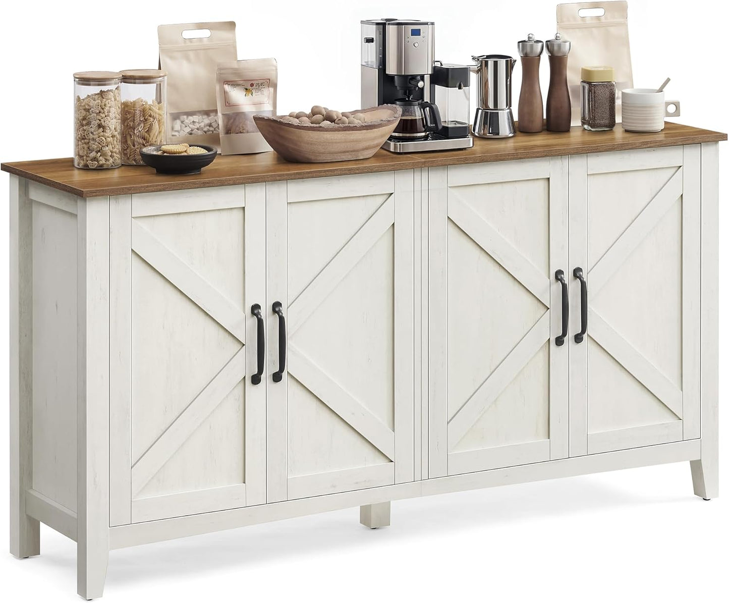 LIRY Collection - Storage Cabinet, Buffet Cabinet, Sideboard, Credenza, with Adjustable Shelves, for Living Room, Entryway, Rustic White and Honey Brown ULSC381W01