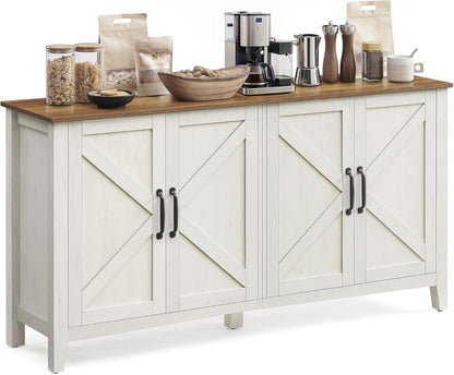 LIRY Collection - Storage Cabinet, Buffet Cabinet, Sideboard, Credenza, with Adjustable Shelves, for Living Room, Entryway, Rustic White and Honey Brown ULSC381W01
