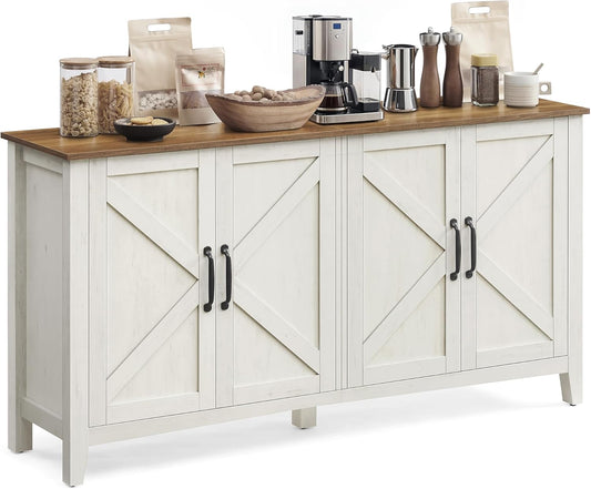 LIRY Collection - Storage Cabinet, Buffet Cabinet, Sideboard, Credenza, with Adjustable Shelves, for Living Room, Entryway, Rustic White and Honey Brown ULSC381W01