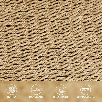 10.5 FT Double 2 Person Caribbean Rope Hammock, Hand Woven Polyester Hammock with Spreader Bars, for outside Outdoor Backyard Patio Poolside, 450 LBS Capacity, Tan