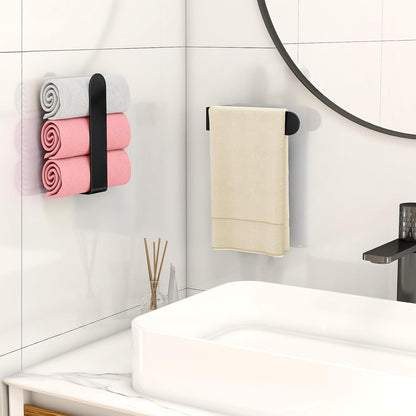 Hand Towel Holder, Self Adhesive Towel Racks for Bathroom Wall Mounted, 8 Inch Square Hand Towel Bar Stick on Wall for Kitchen Cabinet RV, Black (2 Pack)