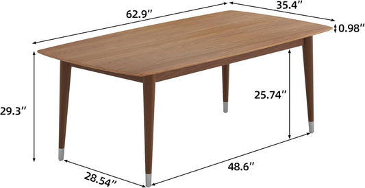 Mid-Century Modern 62.9" Dining Table, Multi-Purpose for Kitchen Meals, Home Office Work, Living Room Breakfast Nook & Patio Gatherings, Elegant Dinner Table for Dining Room Use, Walnut