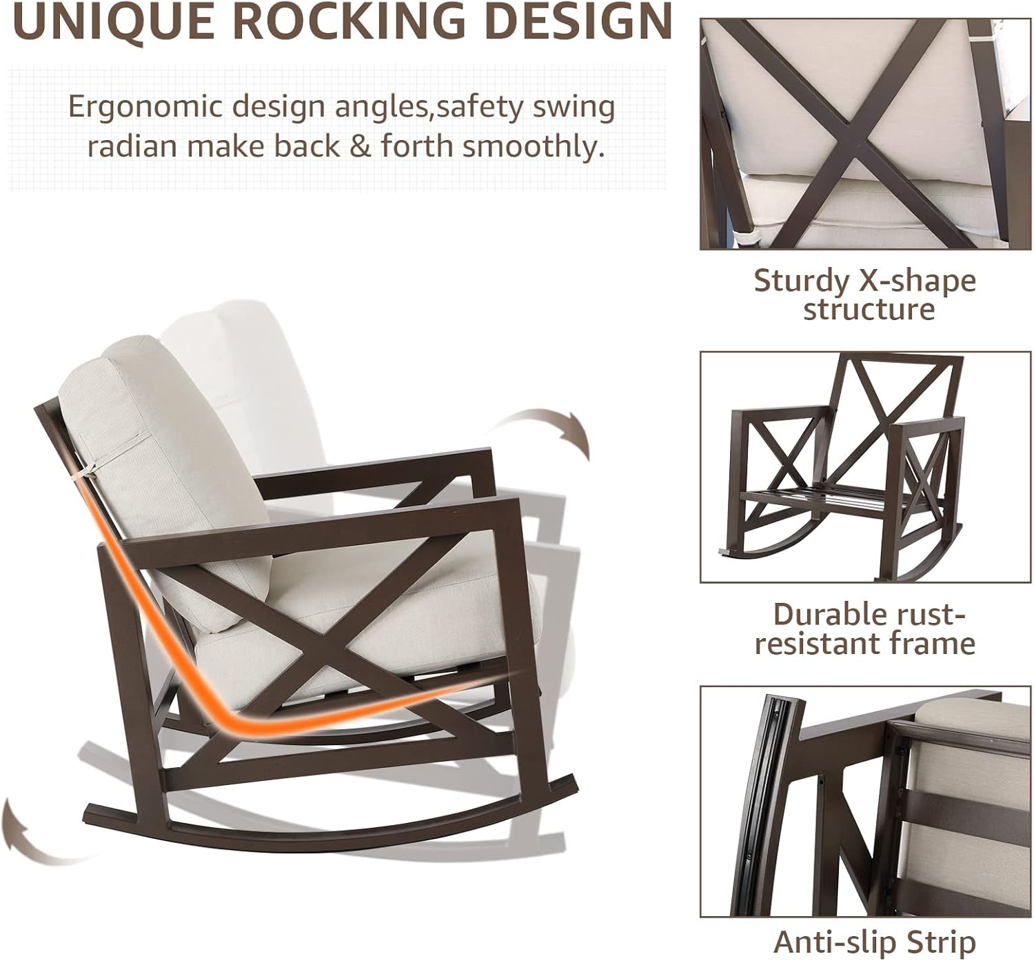 Rocking Bistro Set, 3 Piece Outdoor Patio Conversation Furniture Set with 2 Rockers and 1 Metal Coffee Table with Thick Cushions,2 Pack Patio Chair Covers Waterproof