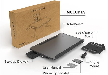 Limitless Totaldesk Portable Modern Workstation and Lap Desk with Adjustable Height & Tilt (Black)