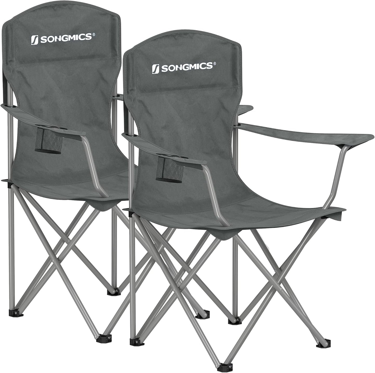 2 Pack Folding Camping Chairs, Load 330 Lb, Cup Holder and High Backrest, Heavy-Duty Structure, for Lawn, Garden, Fishing, Terrace