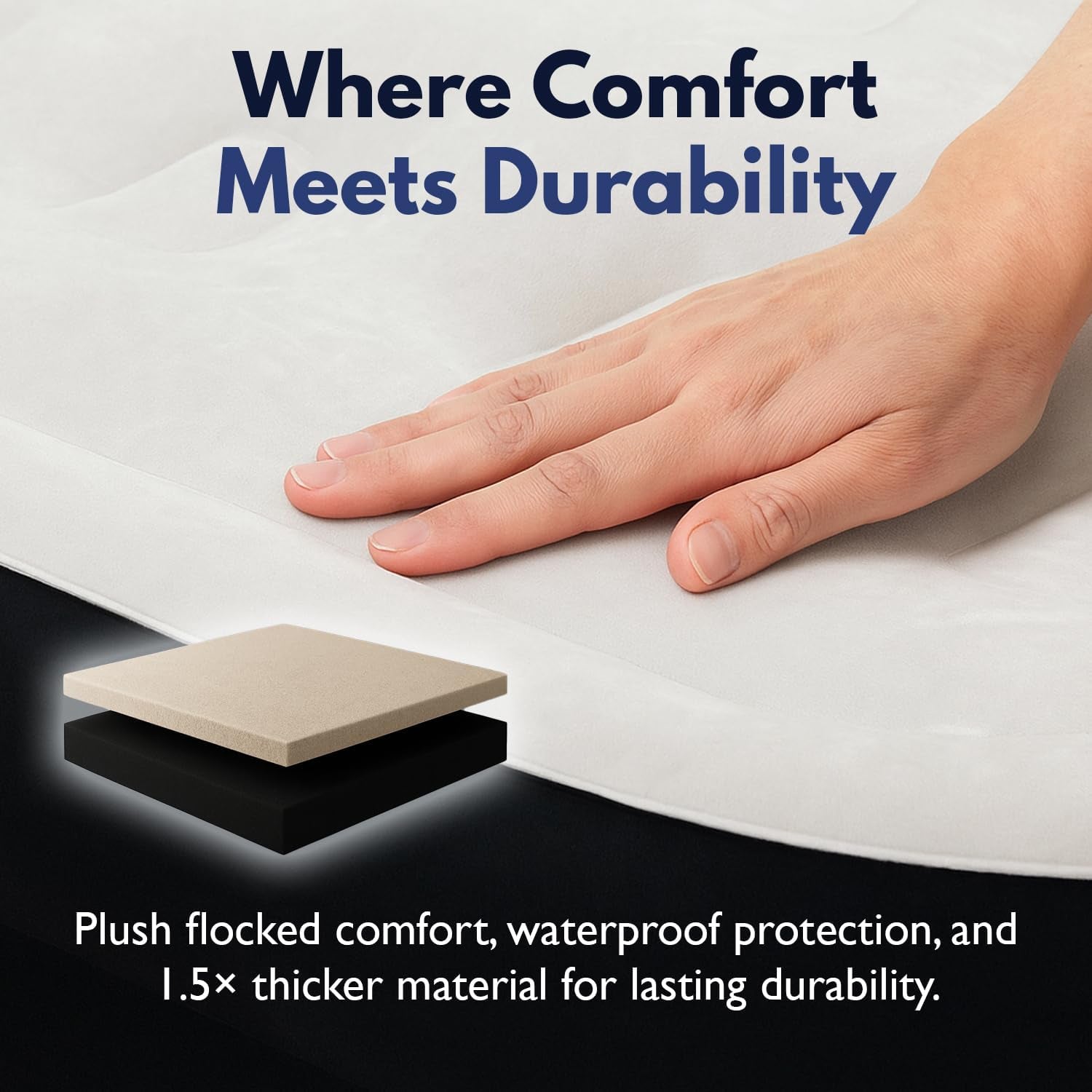 Luxury Pillow Top Plush Queen Air Mattress with Built-In High-Speed Pump Best for Home, Camping, Guests, 20" Queen Size Double Airbed Adjustable Blow up Mattress, Waterproof, 1-Year Warranty
