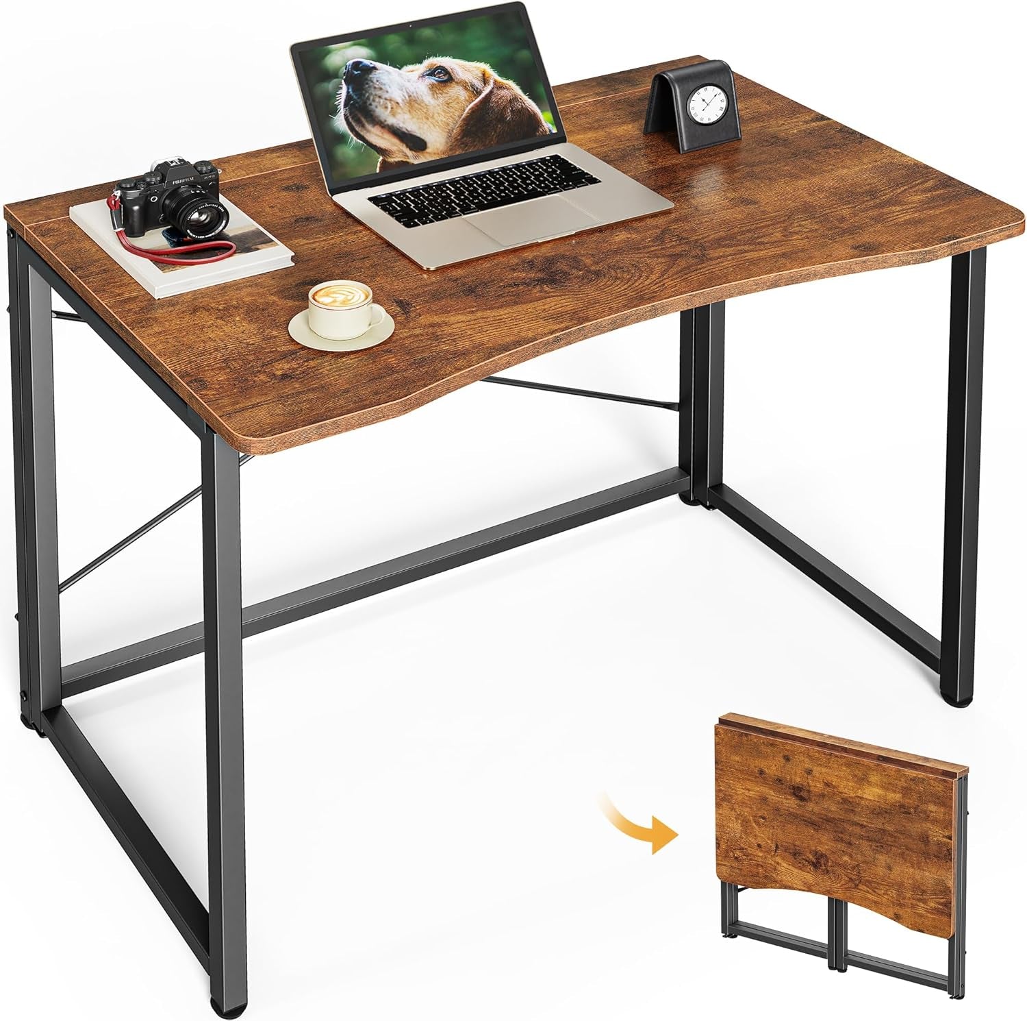 Folding Desk for Small Spaces, 31.5 Inch Foldable Computer Table, for Home Office, Study, Bedroom, Dorm, Space Saving, Small Writing Work Office Computer Desk, Easy to Fold, Rustic Brown