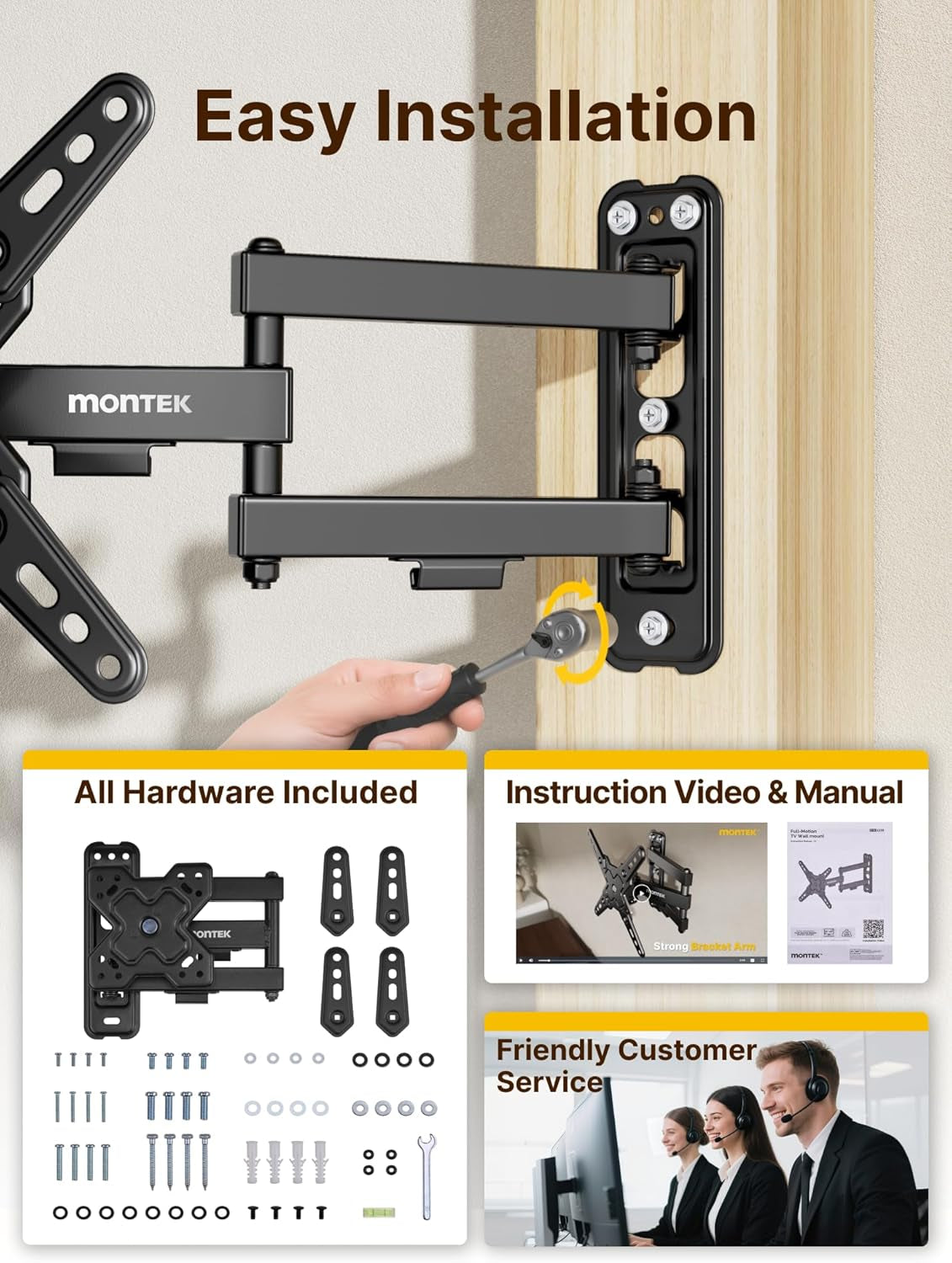 Full Motion TV Wall Mount Bracket for Most 13-43 Inch LED LCD Flat Screen Tvs & Monitors, Swivel Tilt Extension Rotation with Articulating Arms, TV Mount Max VESA 200X200Mm, up to 44Lbs