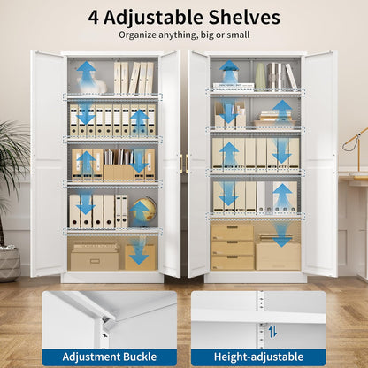 71" Kitchen Pantry Storage Cabinet,White Tall Storage Cabinet with Doors and 4 Shelves,Metal Food Pantry Cabinets for Kitchen Storage,Freestanding Cupboard for Dining Living Room,Assemble Required